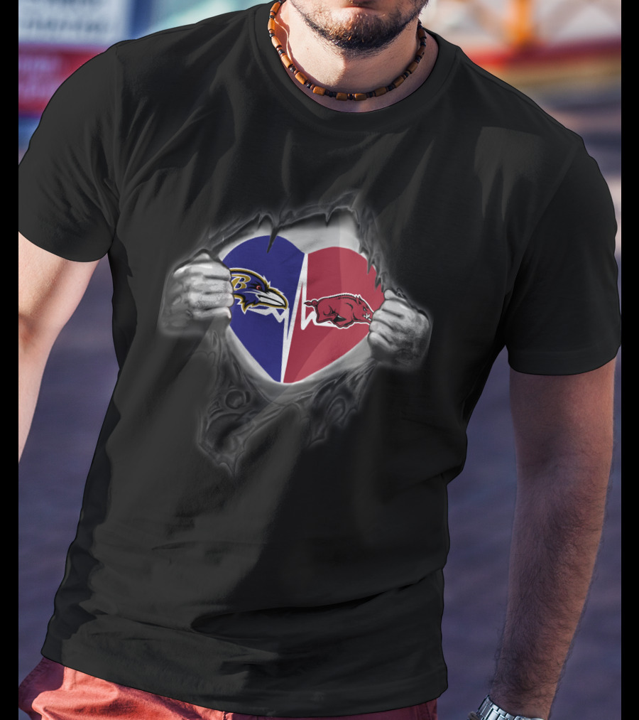Arkansas Razorbacks Baltimore Ravens Heart T-Shirt