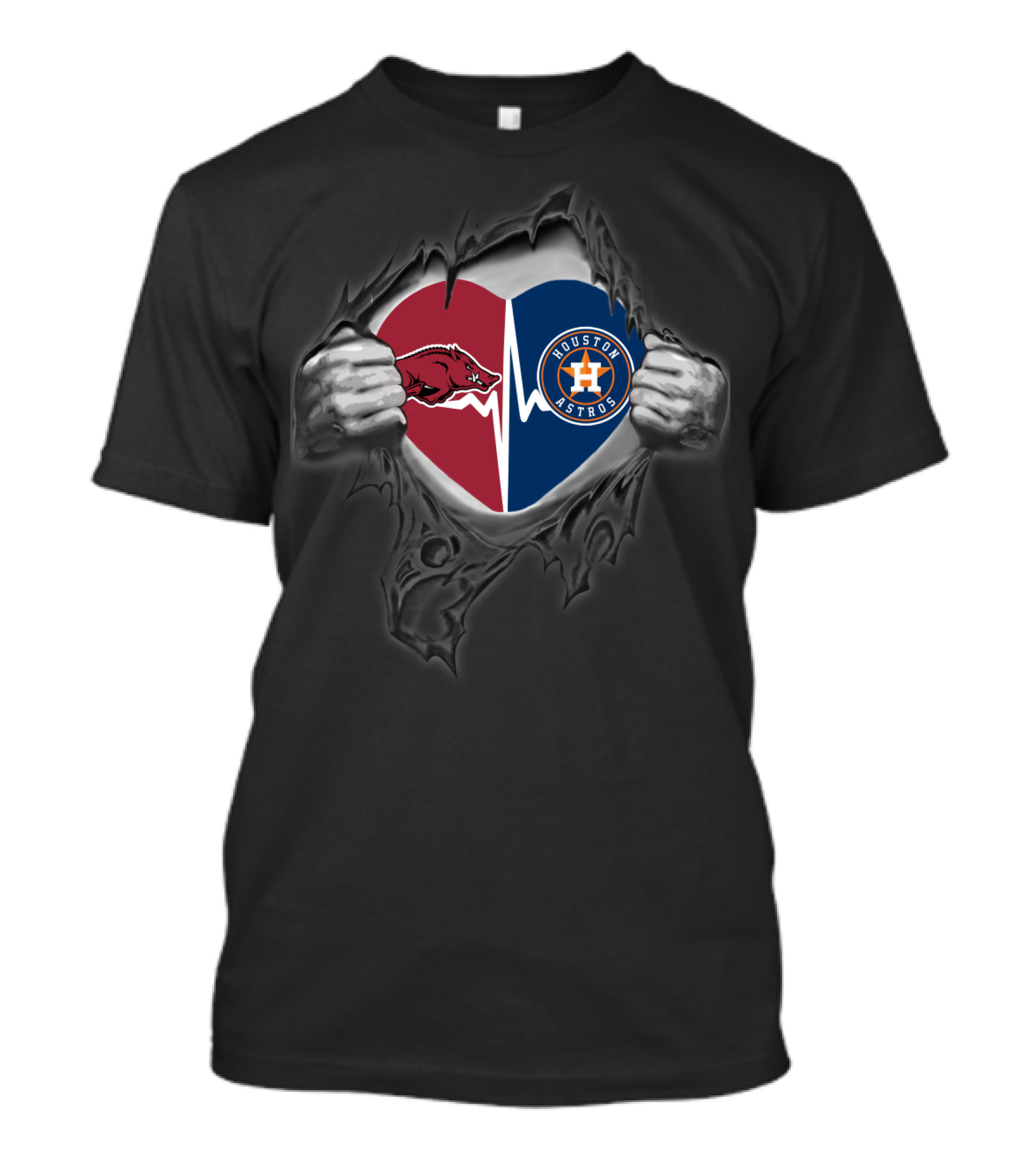 Arkansas Razorbacks And Houston Astros Heartbeat T-Shirt