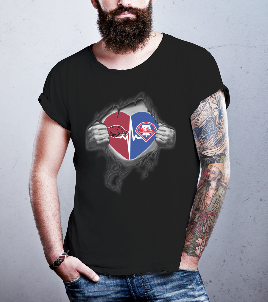 Arkansas Razorbacks Heart Philadelphia Phillies T-Shirt