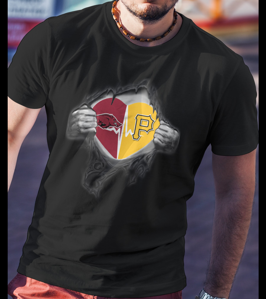 Arkansas Razorbacks Heartbeat Pittsburgh Pirates Fan Spirit T-Shirt