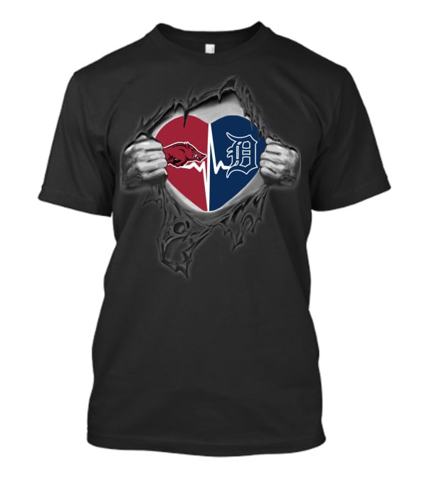 Arkansas Razorbacks Detroit Tigers Heartbeat Fusion T-Shirt