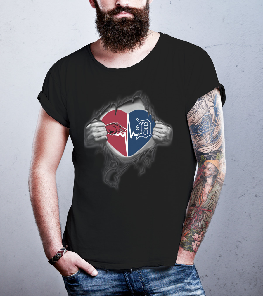 Arkansas Razorbacks Detroit Tigers Heartbeat Fusion T-Shirt