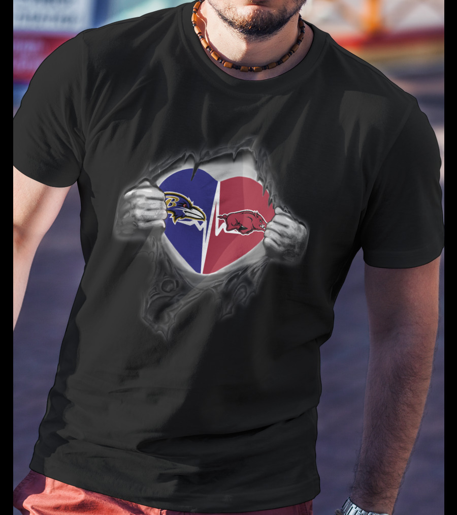 Baltimore Ravens Arkansas Razorbacks Heart Logo Combo T-Shirt