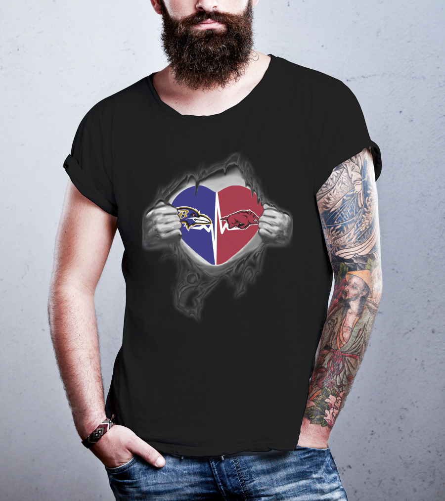 Baltimore Ravens Arkansas Razorbacks Heart Logo Combo T-Shirt