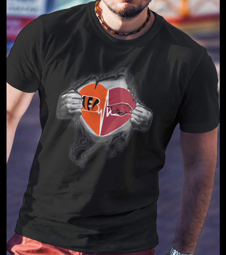 Cincinnati Bengals Arkansas Razorbacks Heartbeat Fan Passion T-Shirt