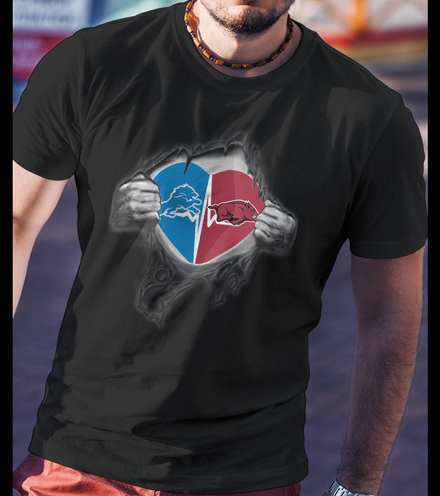 Detroit Lions Arkansas Razorbacks Heart T-Shirt