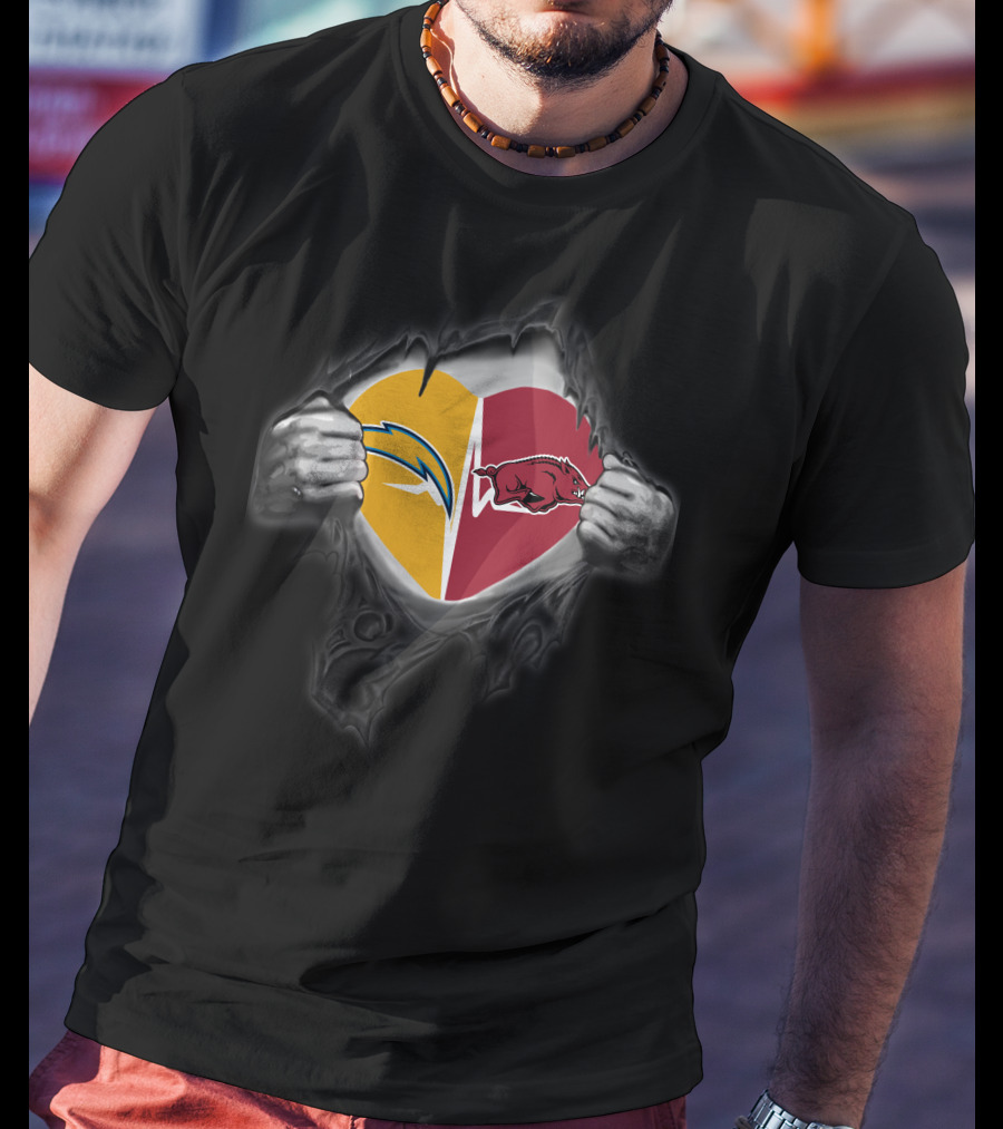 Los Angeles Chargers Arkansas Razorbacks Heart T-Shirt