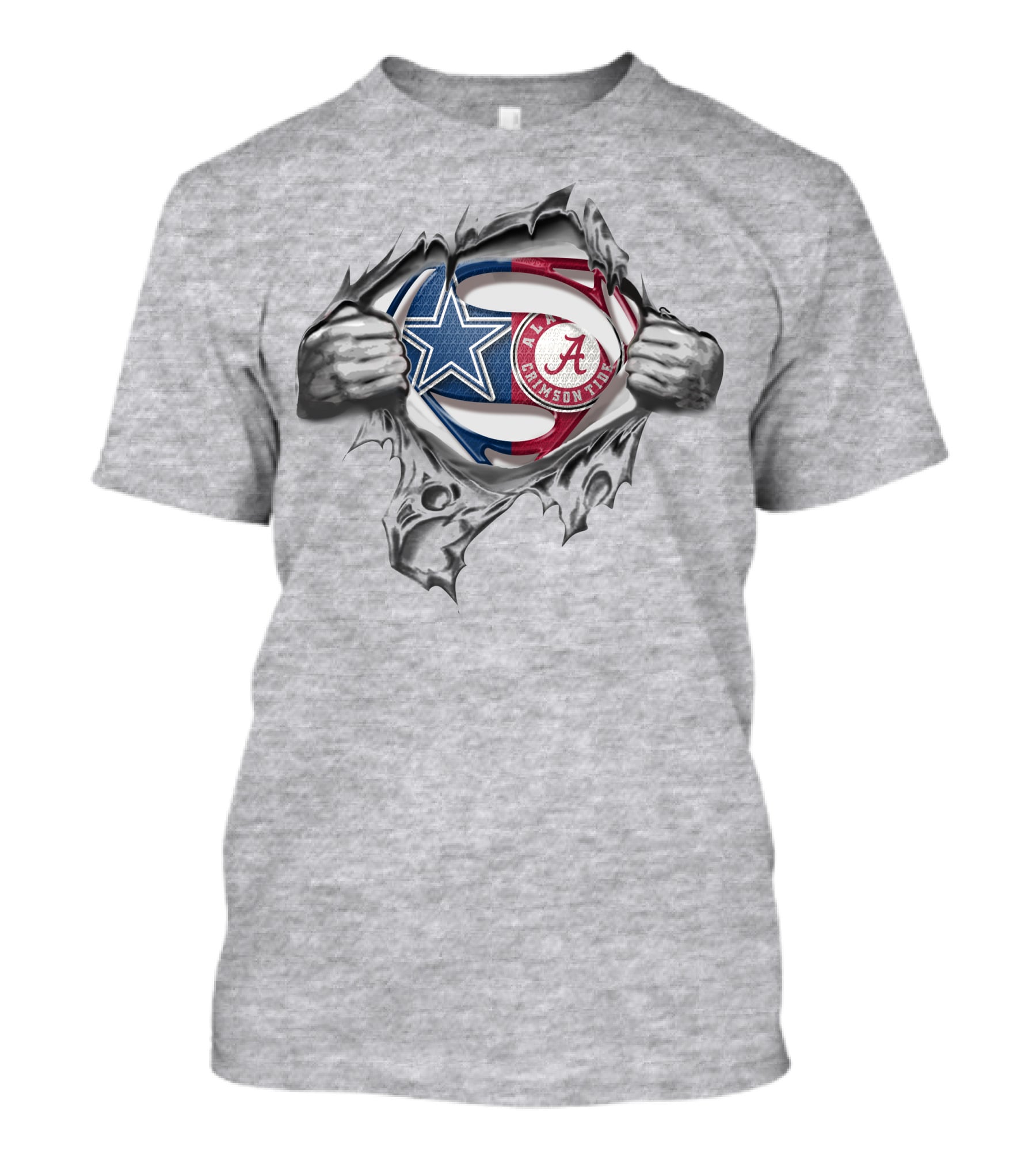 Cowboys Alabama Crimson Tide Super Man Football Crossover T-Shirt