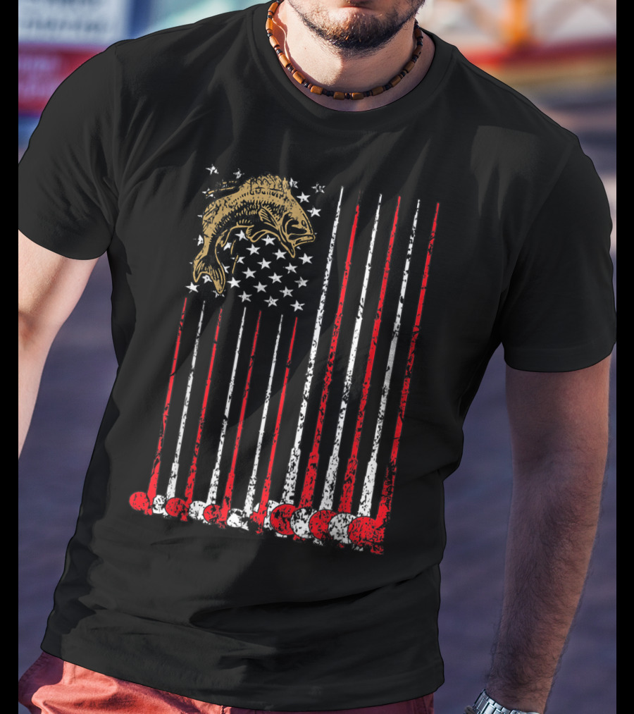 American Flag Fishing Bass With Independence Day T-Shirt