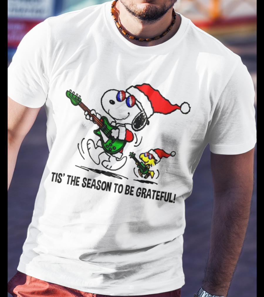 'Tis The Season To Be Grateful Snoopy Grateful Dead Santa Hat Guitar T-Shirt