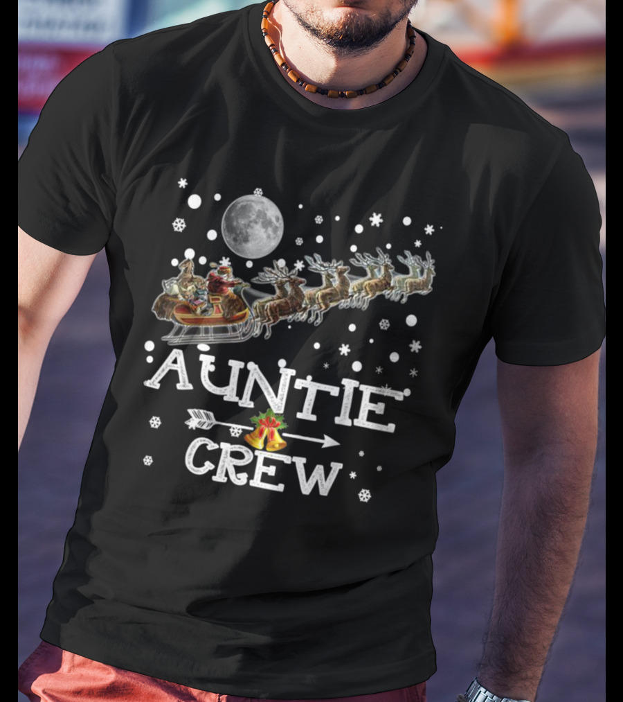 Auntie Crew Santa Reindeer Sleigh Under Full Moon T-Shirt