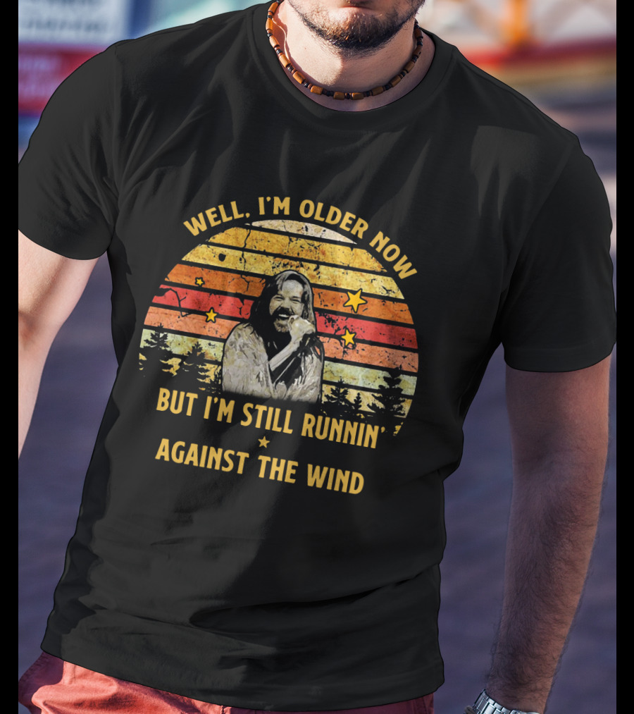 Well I'm Older Now But I'm Still Runnin' Against The Wind Retro Style Forest And Star Background T-Shirt