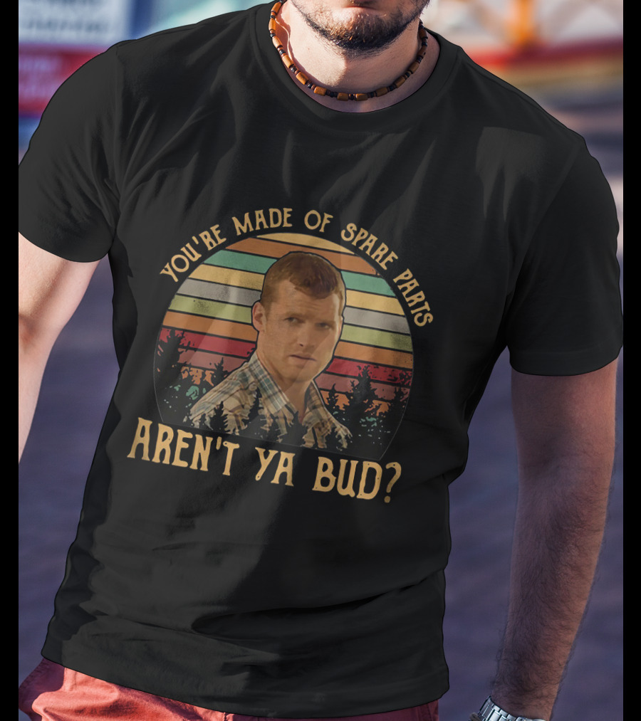 Letterkenny Wayne You're Made Of Spare Parts Aren't Ya Bud Retro Sunset Forest Background T-Shirt