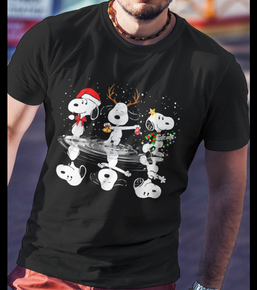 Snoop 0411 Haha Christmas Reflections With Snoopy Santa Reindeer Lights T-Shirt