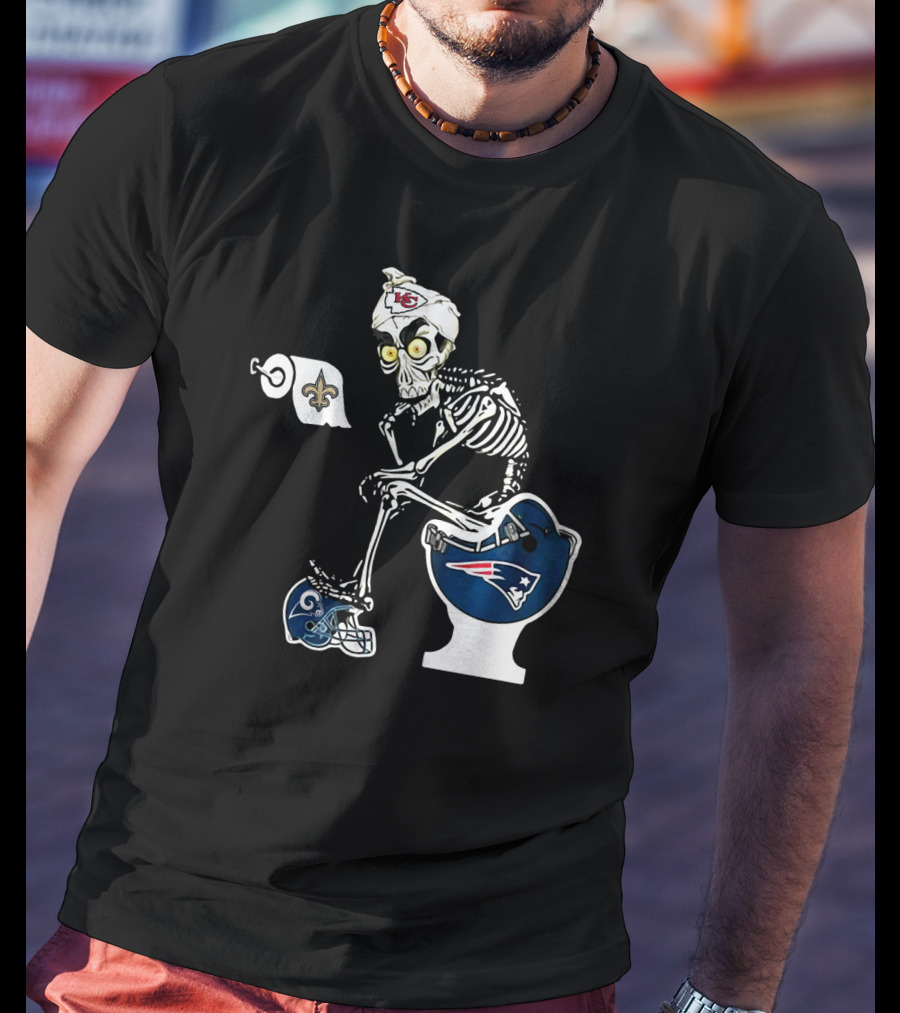 Chiefs Skeleton Patriots Toilet Saints Rams Helmet T-Shirt