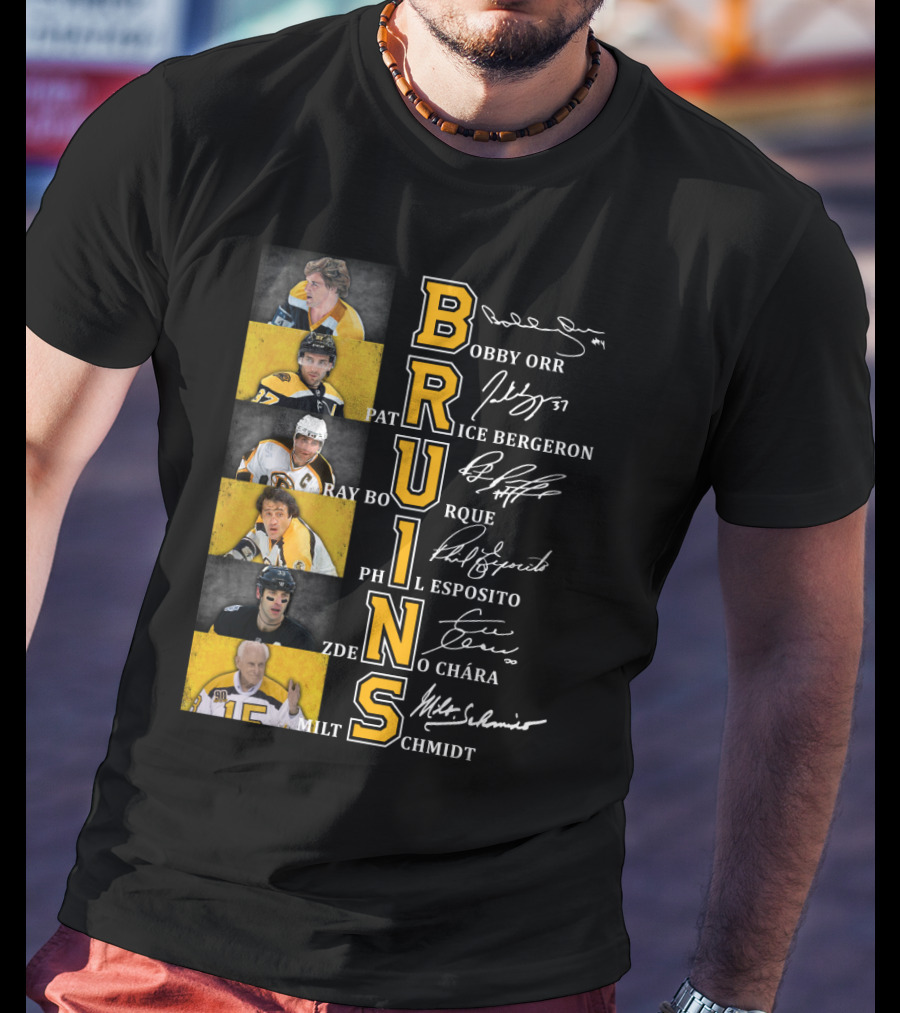 Bobby Orr Pat Ice Bergeron Ray Bourque Phil Esposito Zdeno Chara Milt Schmidt Bruins T-Shirt