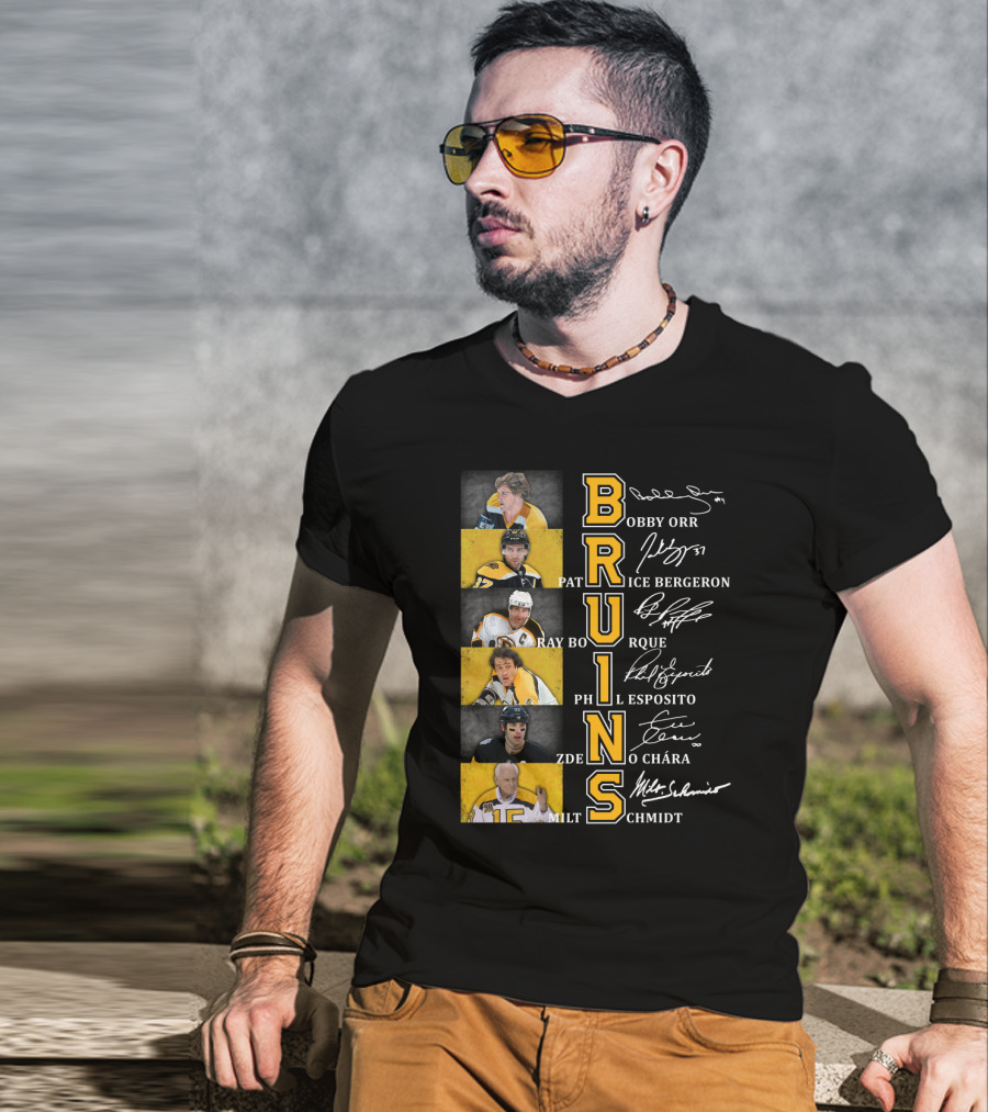 Bobby Orr Pat Ice Bergeron Ray Bourque Phil Esposito Zdeno Chara Milt Schmidt Bruins T-Shirt