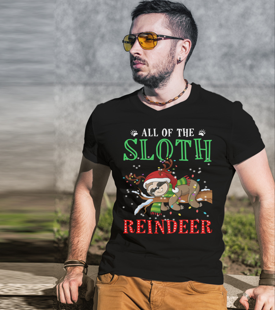 All Of The Sloth Reindeer Christmas Lights Holiday Pajama T-Shirt
