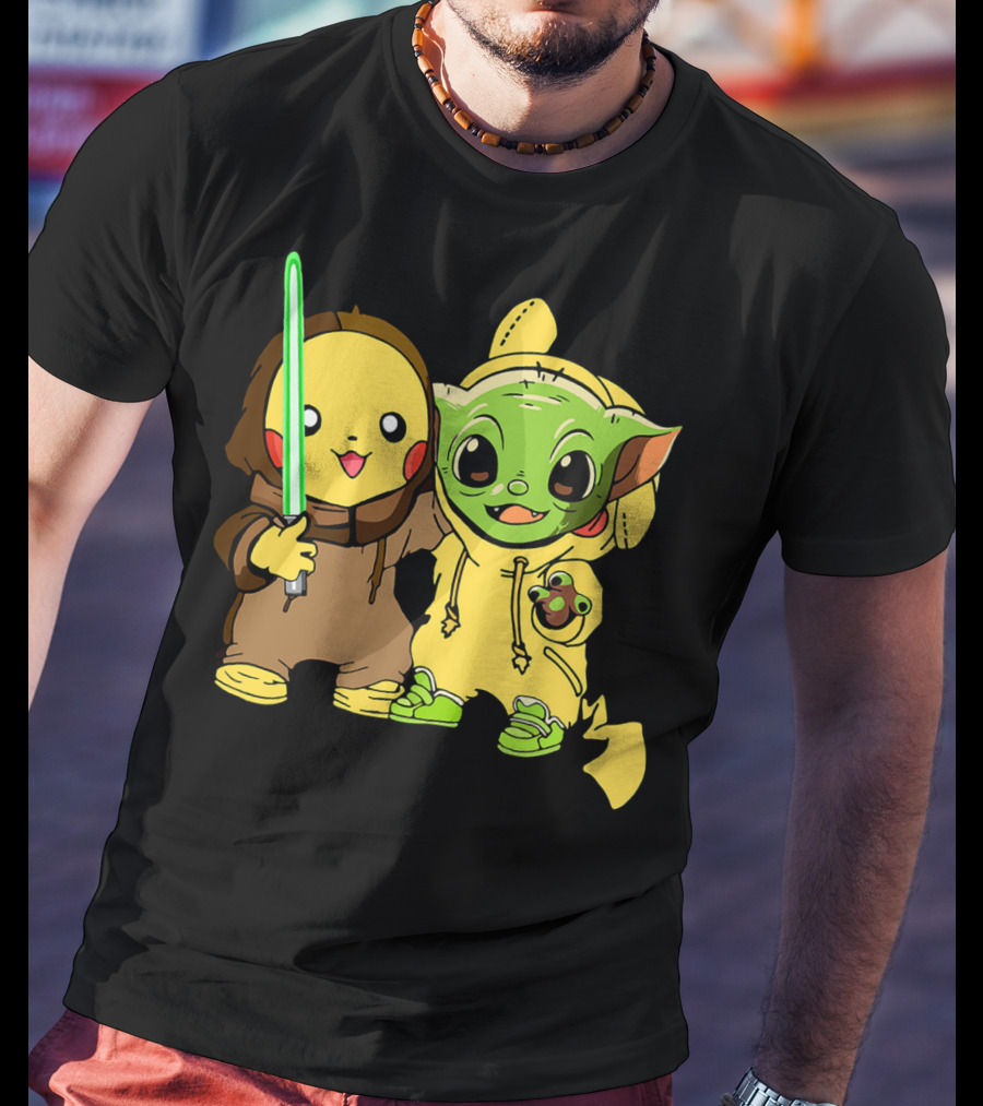 Baby Yoda Pikachu With Lightsaber Jedi Hoodie Duo T-Shirt