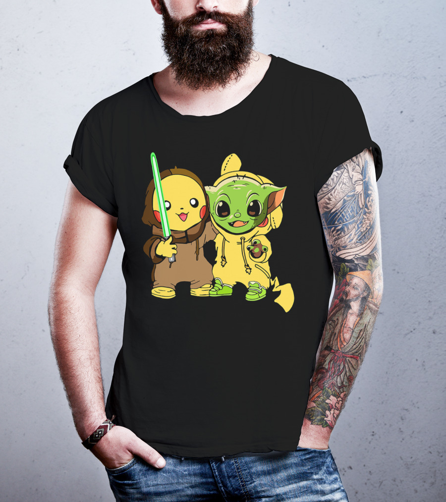 Baby Yoda Pikachu With Lightsaber Jedi Hoodie Duo T-Shirt