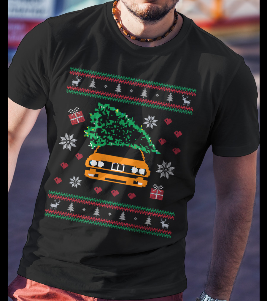 Orange Car With Christmas Tree Holiday T-Shirt