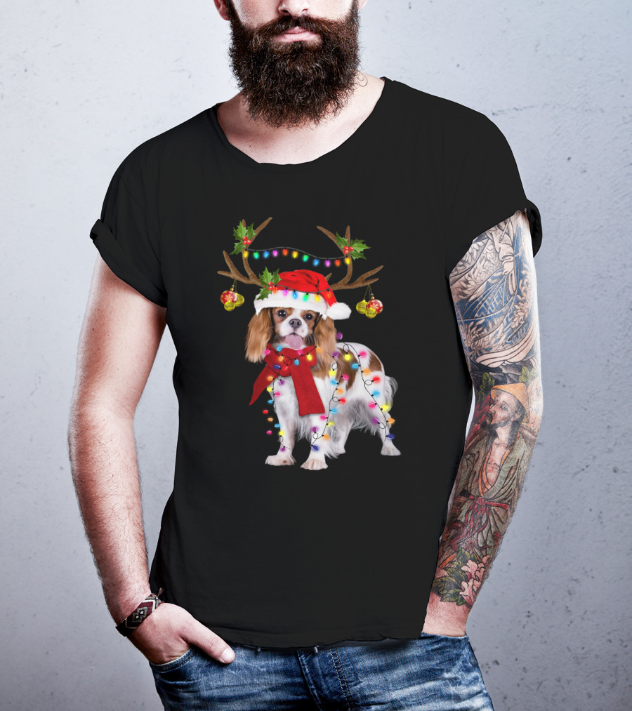 Cavalier King Charles Spaniel Christmas Reindeer Lights T-Shirt