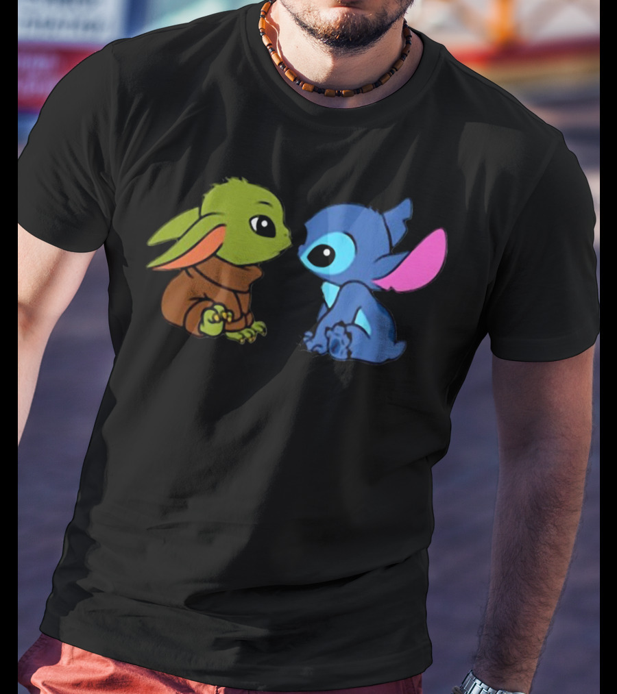 Baby Yoda And Baby Stitch Cute Characters Crossover T-Shirt