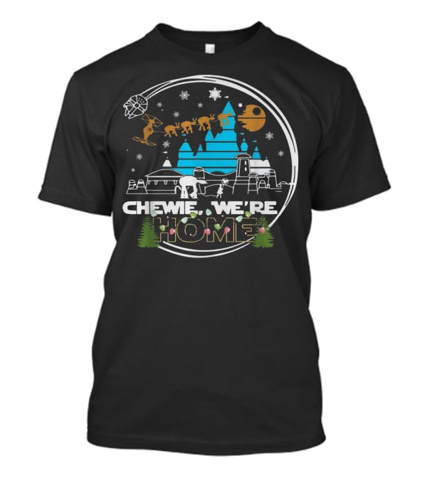 Disney Star Wars Chewie We're Home Snowflake Millennium Falcon Christmas Trees T-Shirt