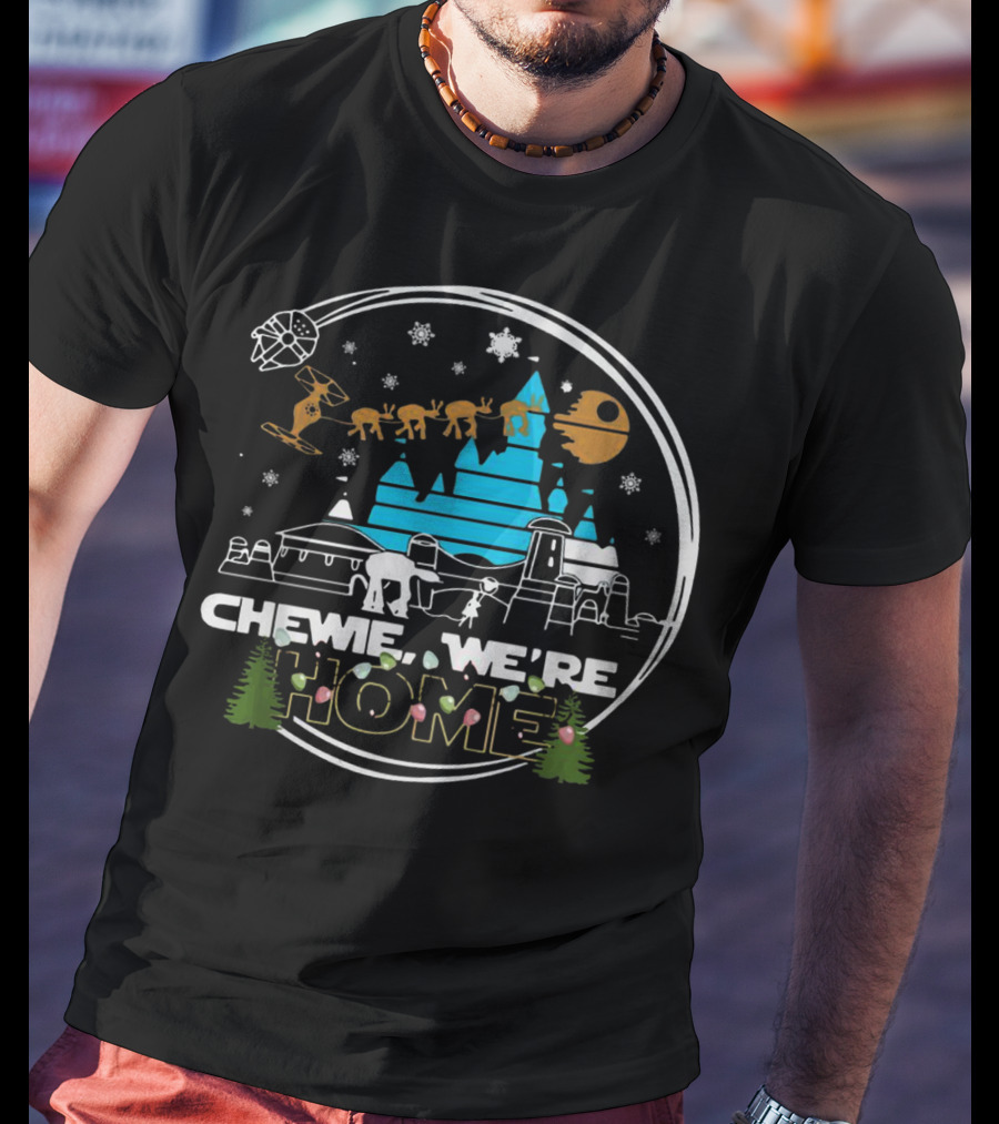 Disney Star Wars Chewie We're Home Snowflake Millennium Falcon Christmas Trees T-Shirt