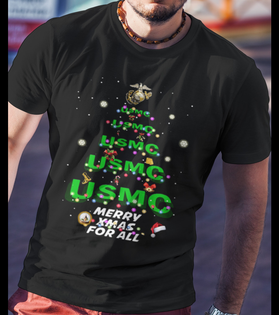 USMC Merry XMas For All Christmas Tree Ornaments Snowflakes T-Shirt