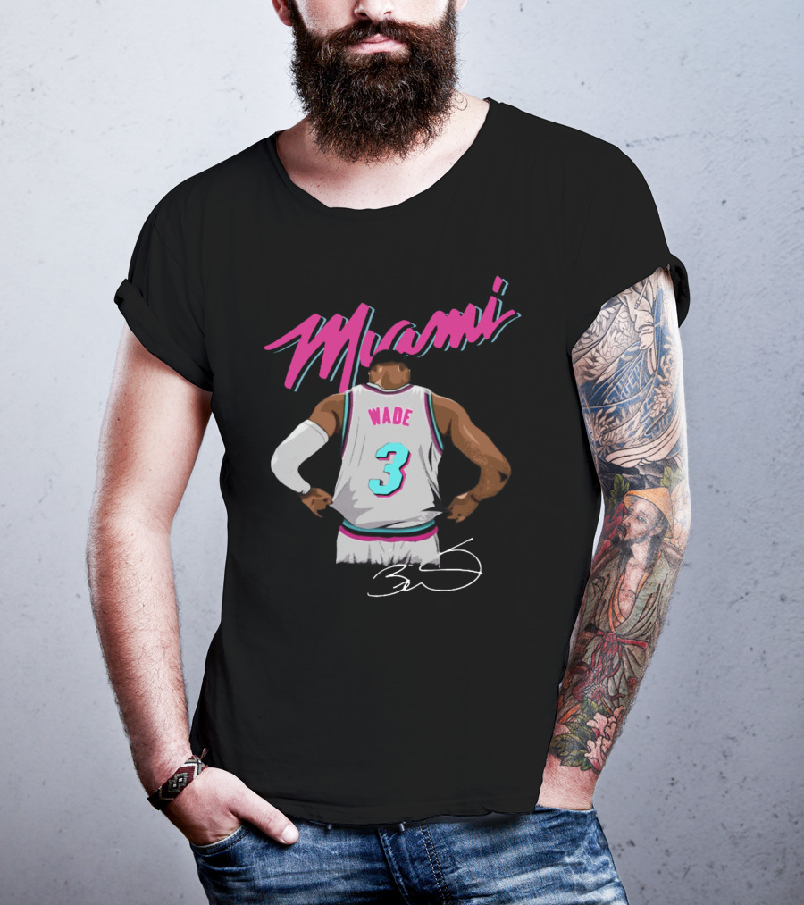 Dwyane Wade Miami Heat Number 3 Signature T-Shirt