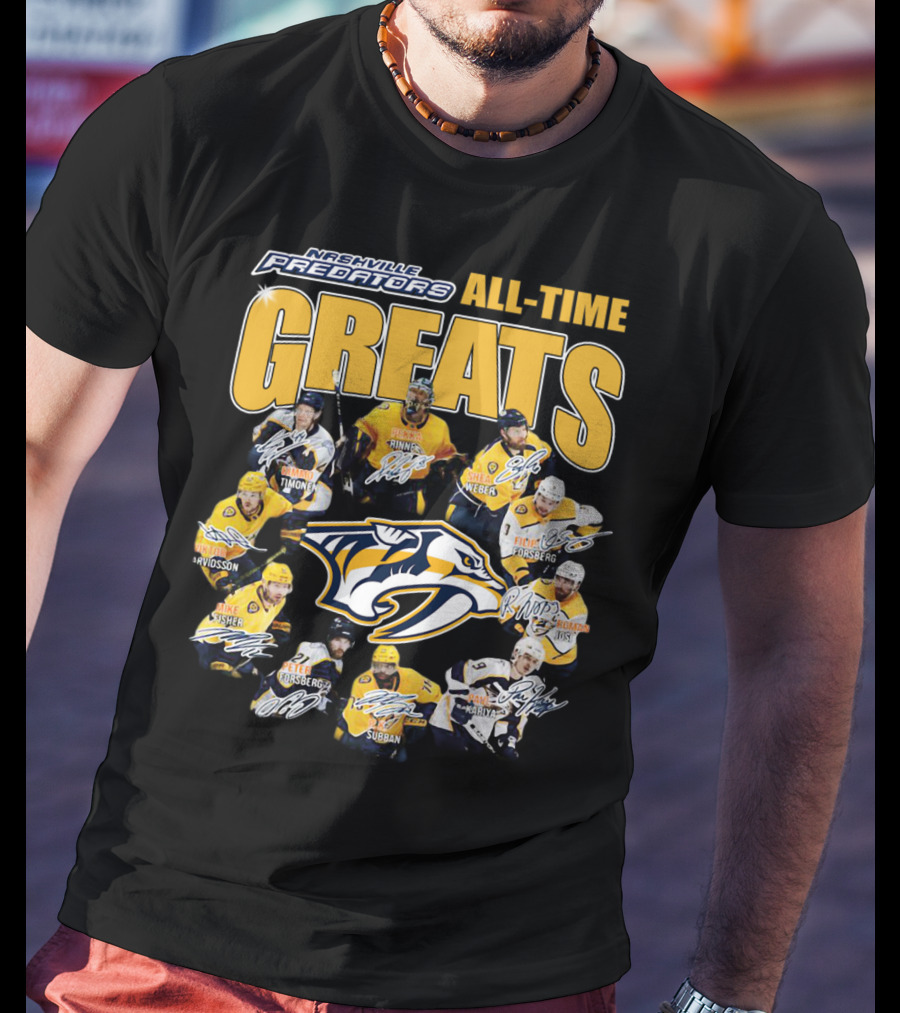 Nashville Predators All-Time Greats Signatures Rinne Weber Forsberg Subban Timonen Walker T-Shirt