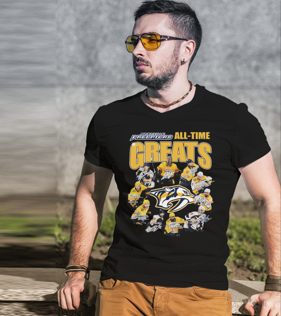 Nashville Predators All-Time Greats Signatures Rinne Weber Forsberg Subban Timonen Walker T-Shirt