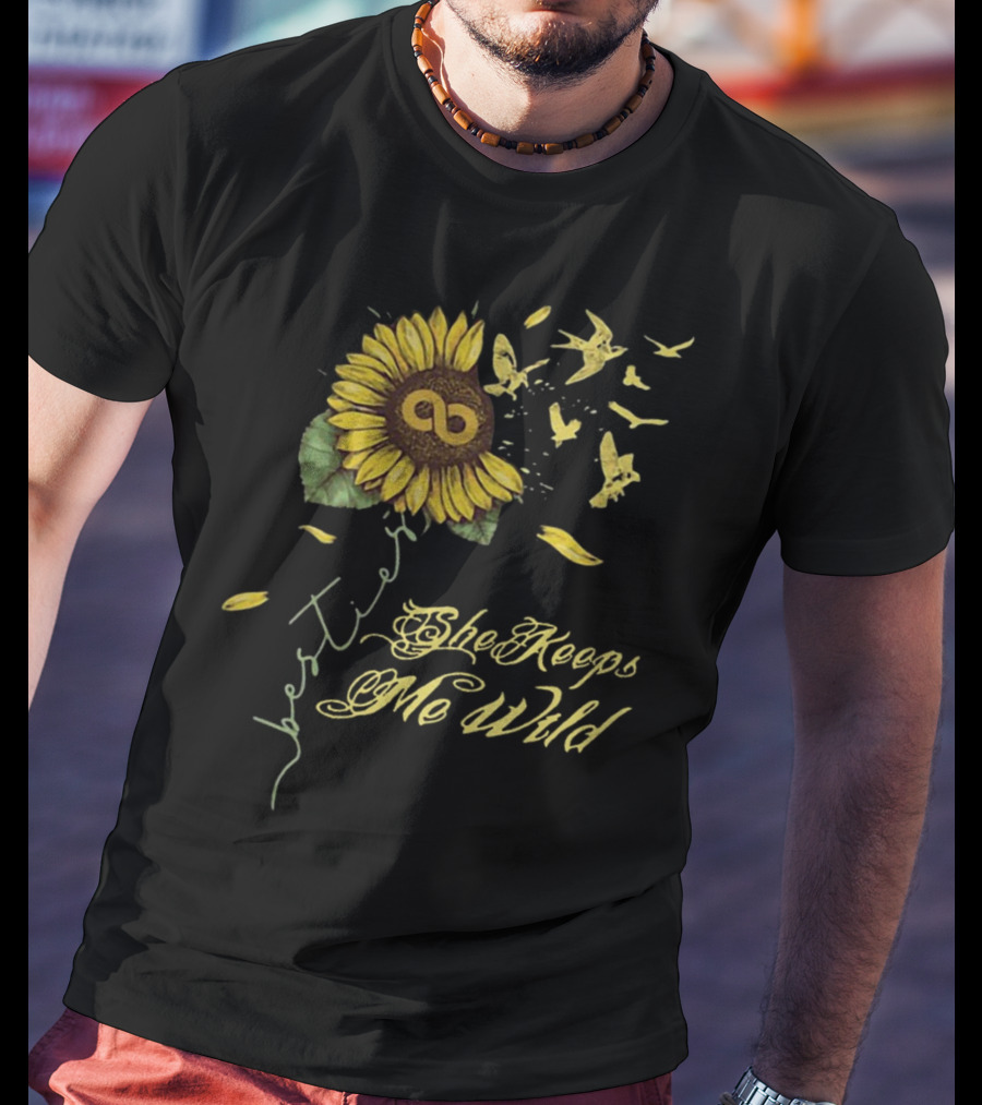 Sunflower She Keeps Me Wild Forever Fluttering Birds T-Shirt