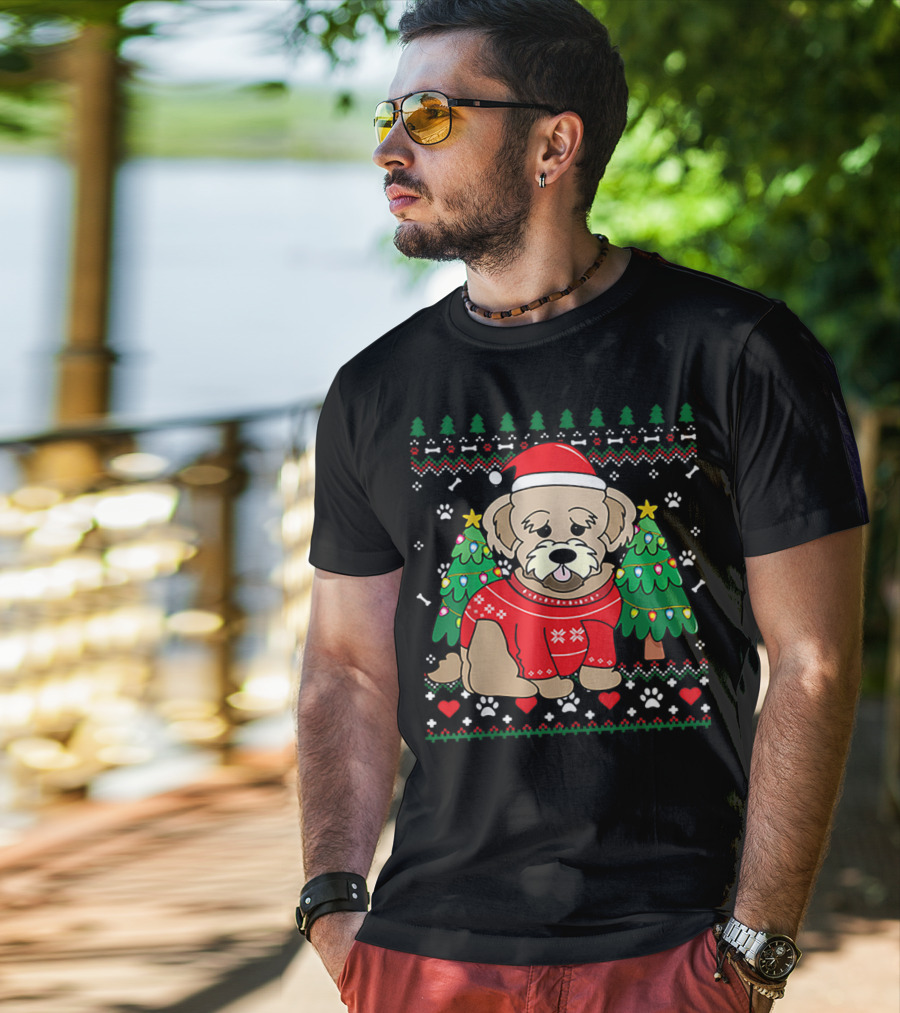 Nice Maltipoo Christmas Ornament Tree Xmas Dog Santa Hat Paw Prints T-Shirt