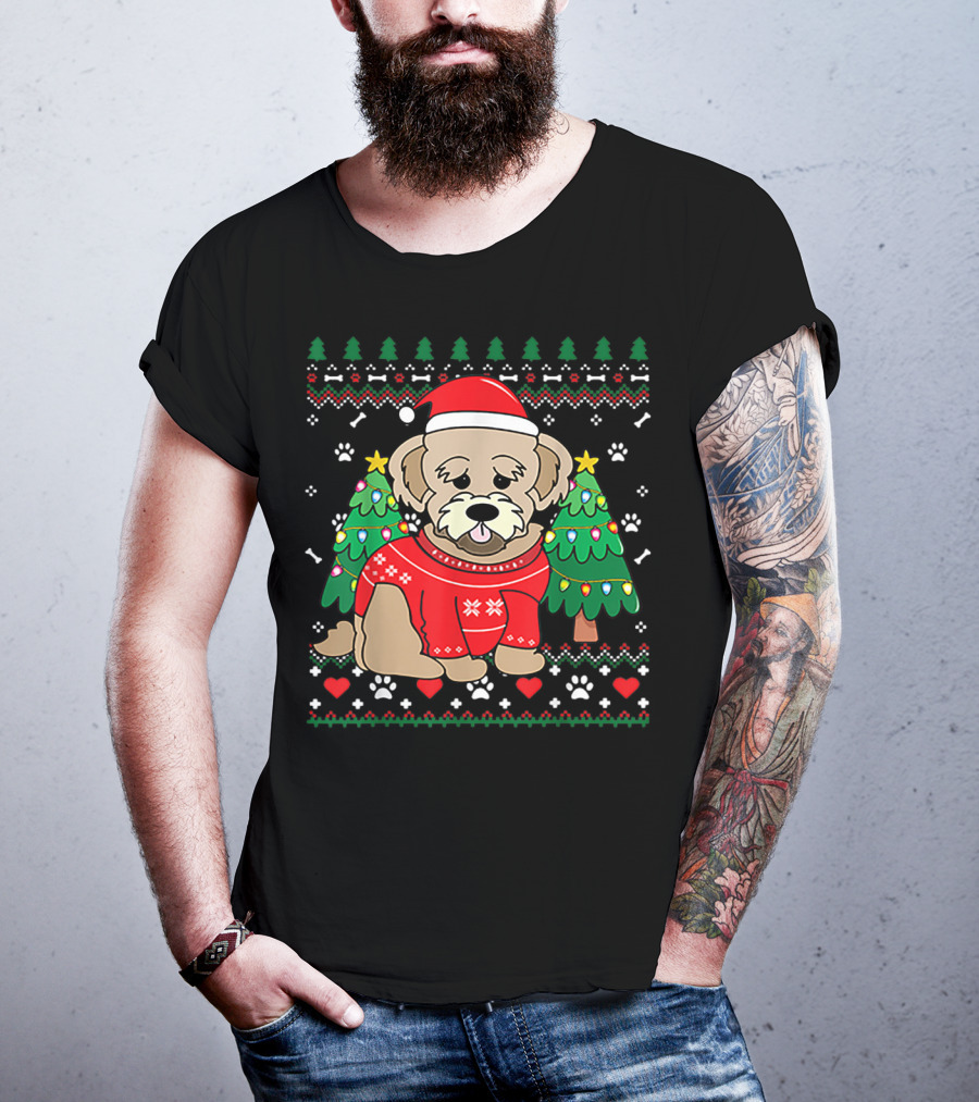 Nice Maltipoo Christmas Ornament Tree Xmas Dog Santa Hat Paw Prints T-Shirt