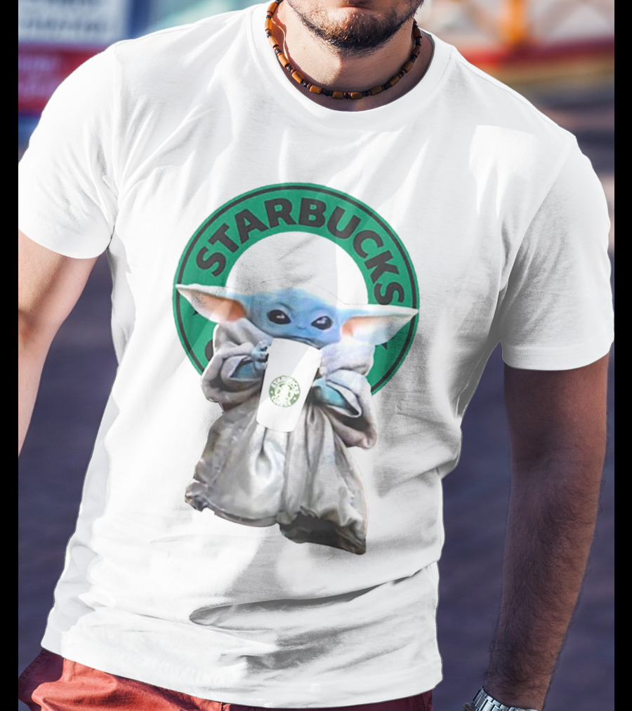 Star Wars Baby Yoda Holding Starbucks Coffee Cup T-Shirt
