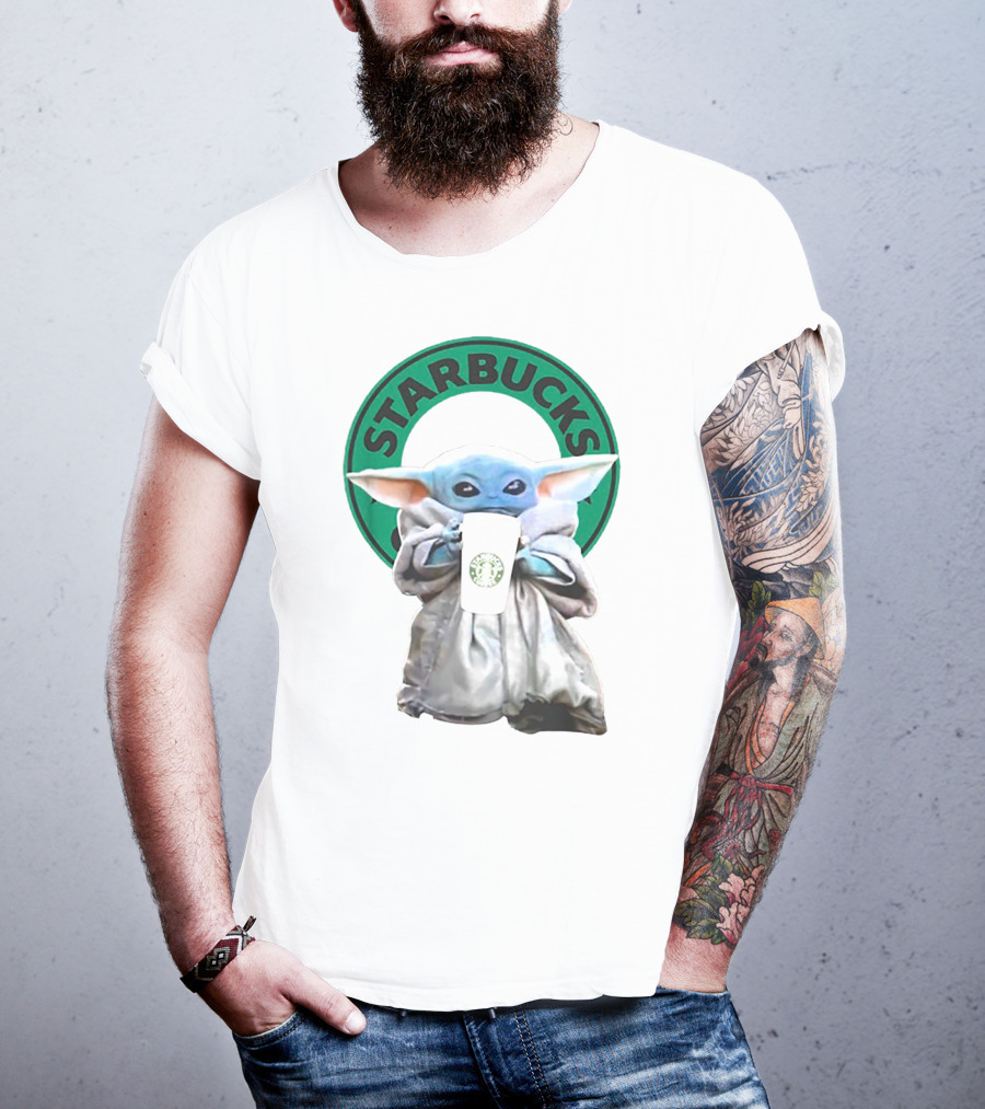 Star Wars Baby Yoda Holding Starbucks Coffee Cup T-Shirt