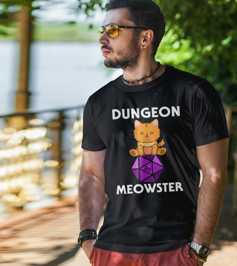 Dungeon Meowster Nerdy Cat With D20 Dice T-Shirt