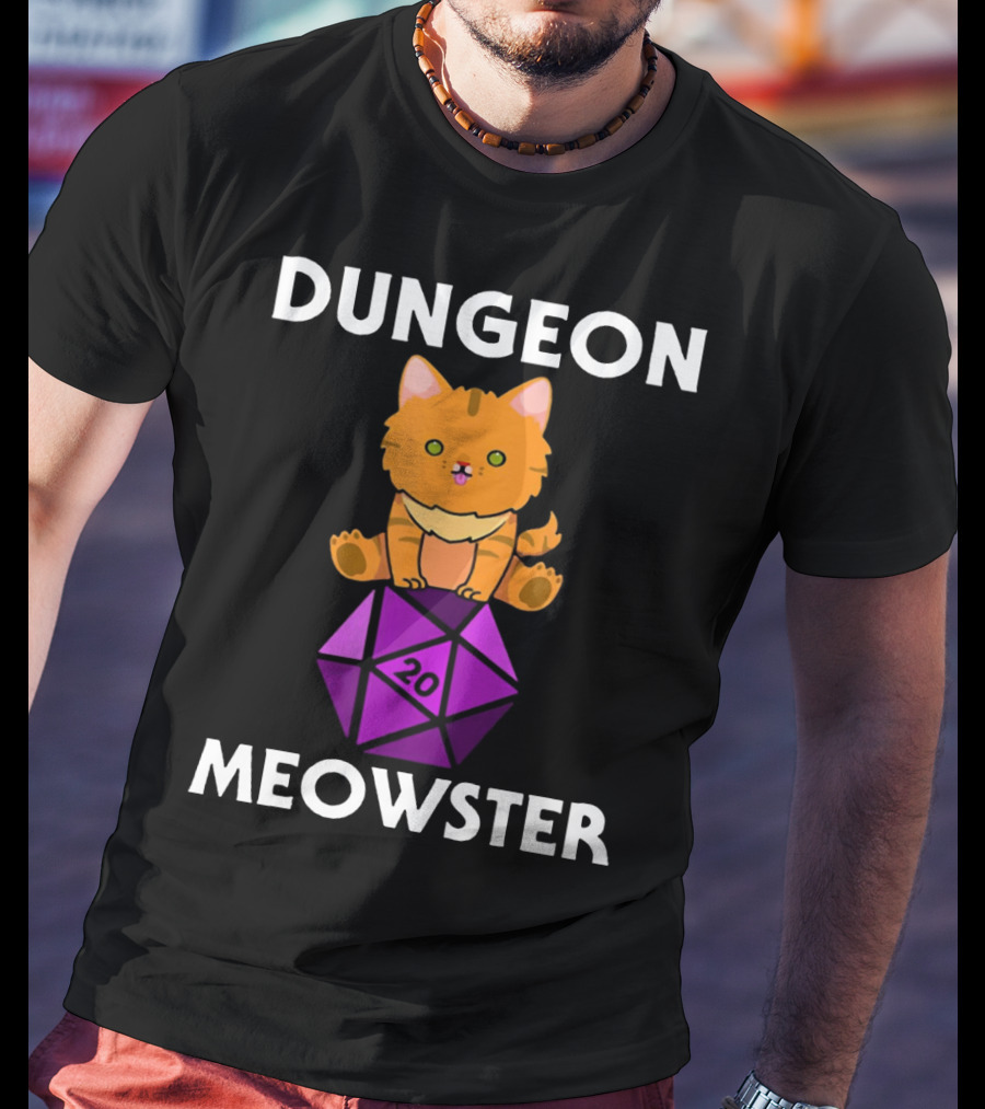 Dungeon Meowster Nerdy Cat With D20 Dice T-Shirt
