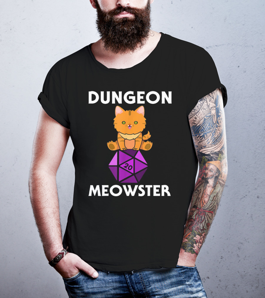 Dungeon Meowster Nerdy Cat With D20 Dice T-Shirt