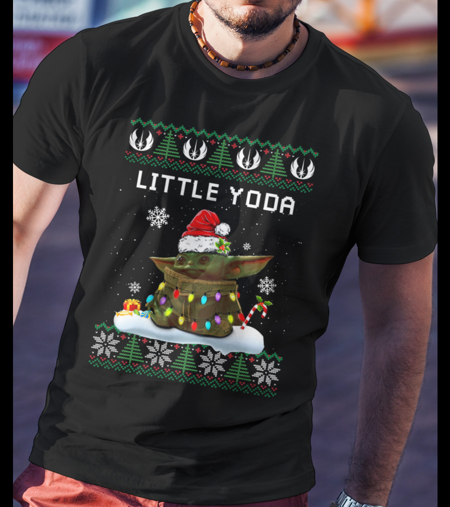 Little Yoda Santa Christmas Lights Ugly T-Shirt
