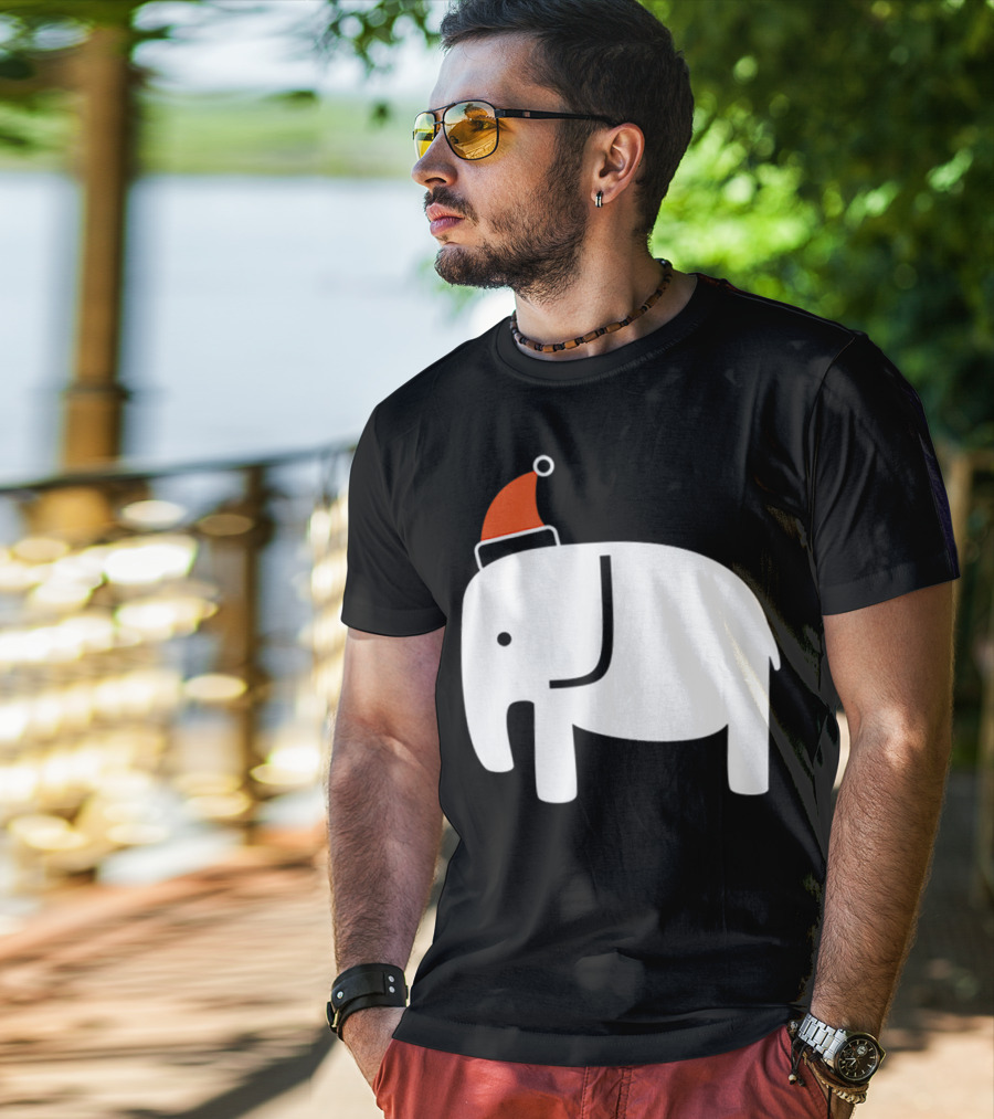 White Elephant Santa Hat Christmas T-Shirt