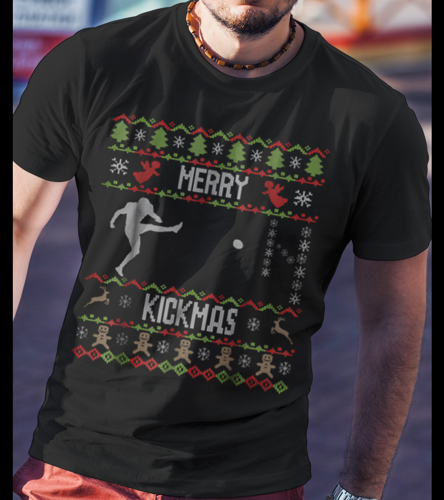Merry Kickmas Ugly Christmas Football Kicker T-Shirt