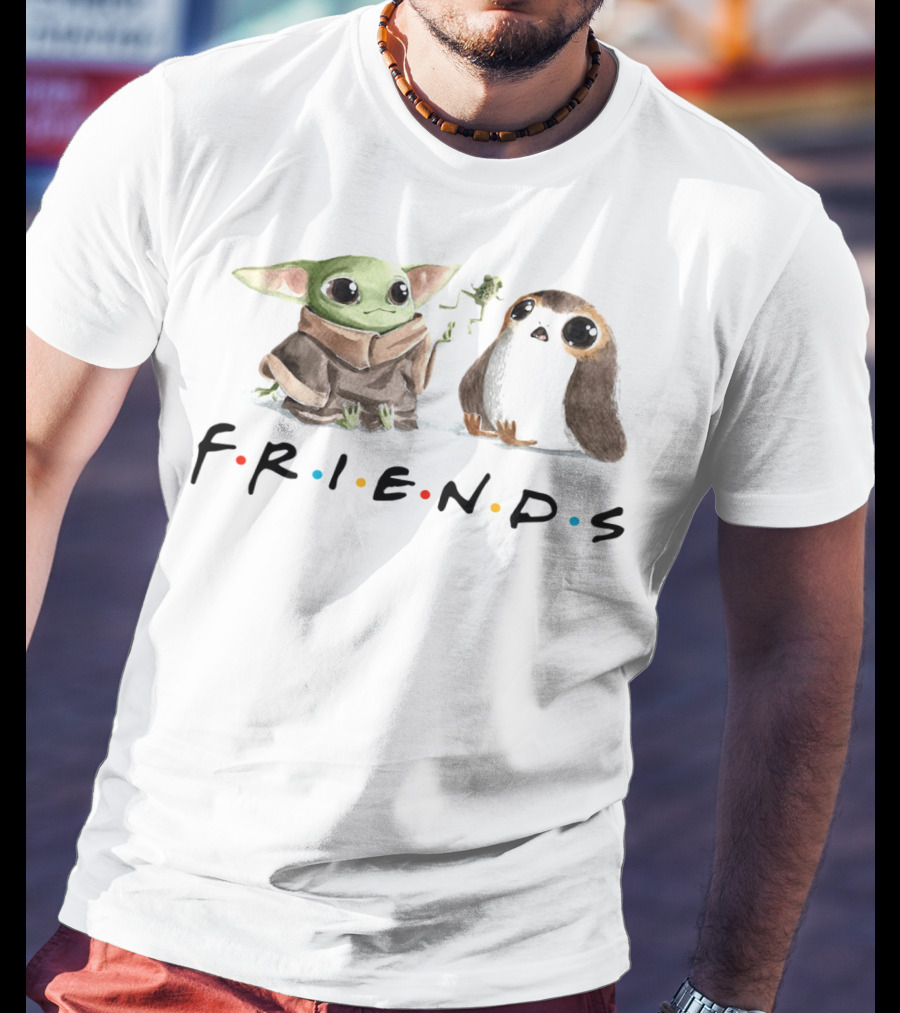 Baby Yoda Friends Frog Penguin Porg Mandalorian Star Wars T-Shirt