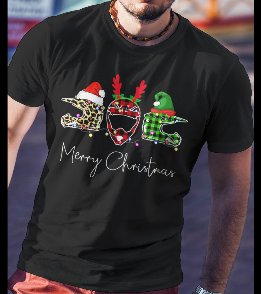 Leopard Plaid Helmets Merry Christmas T-Shirt