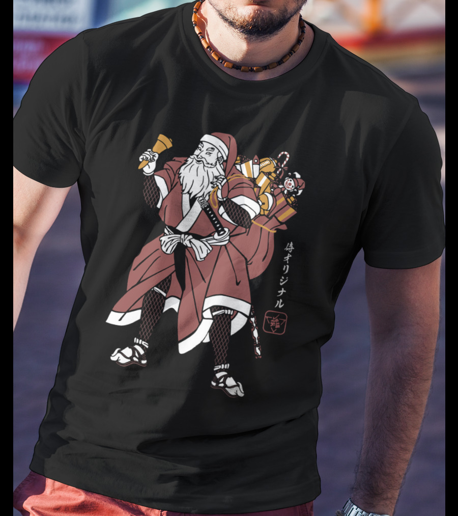 Samurai Santa Claus With Katana And Gift Bag T-Shirt