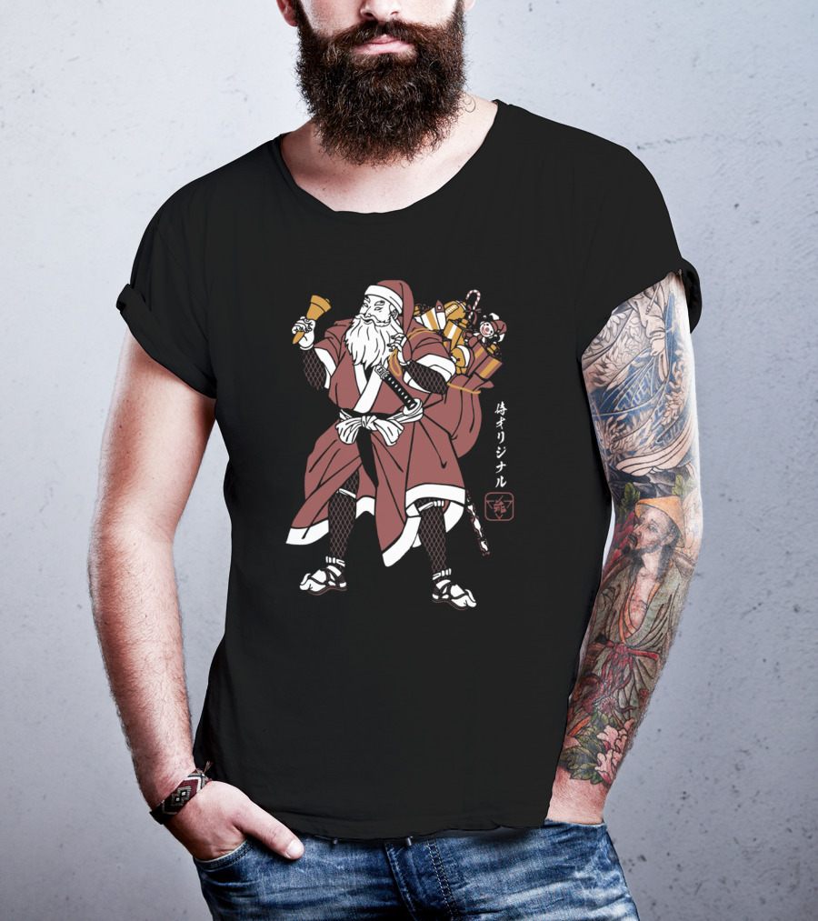 Samurai Santa Claus With Katana And Gift Bag T-Shirt