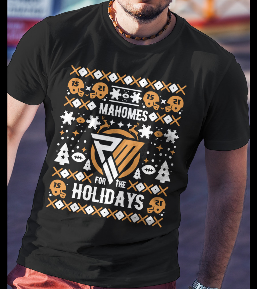 Mahomes For The Holidays PM Holiday Football Helmets Trees Snowflakes Reindeer 15 T-Shirt