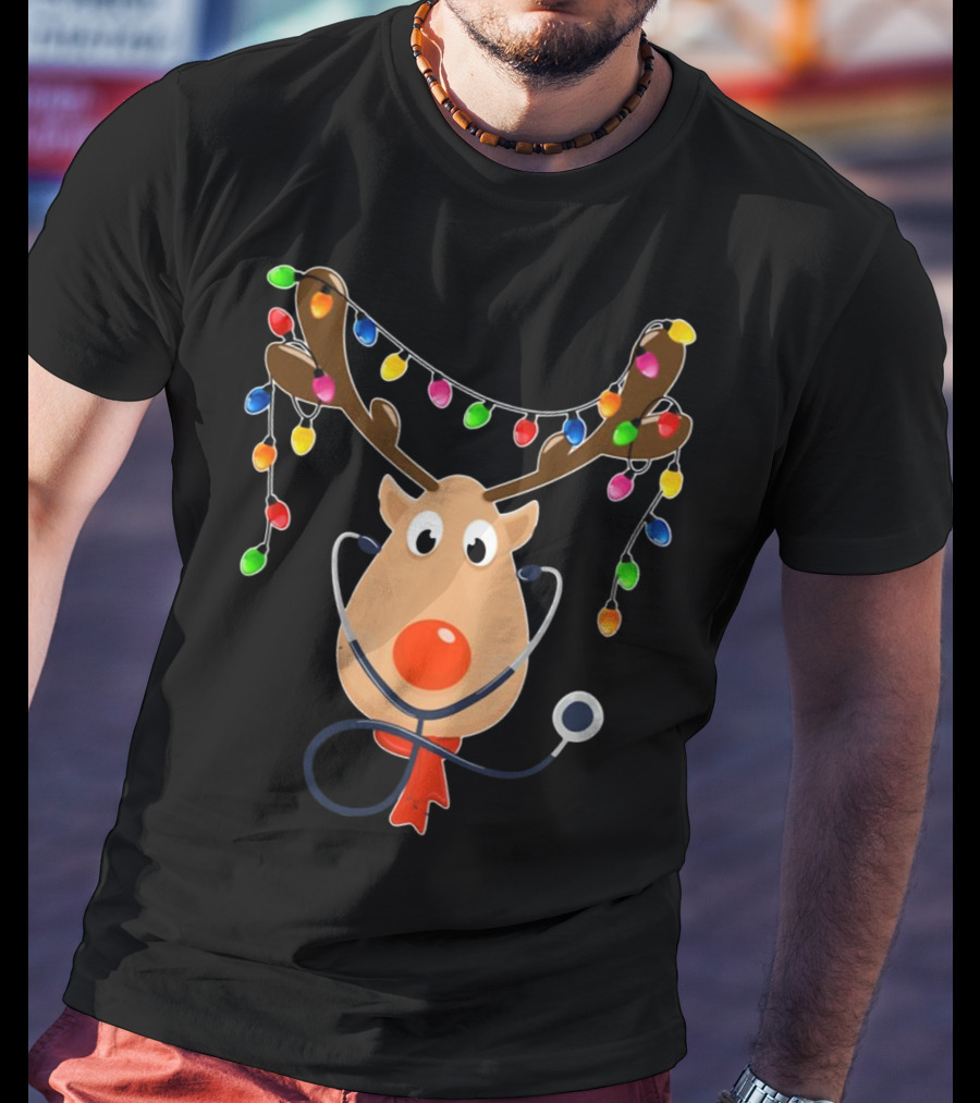 Reindeer Stethoscope Christmas Lights T-Shirt